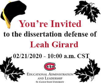 Invitation to Join Leah Girard's Dissertation Final Defense
